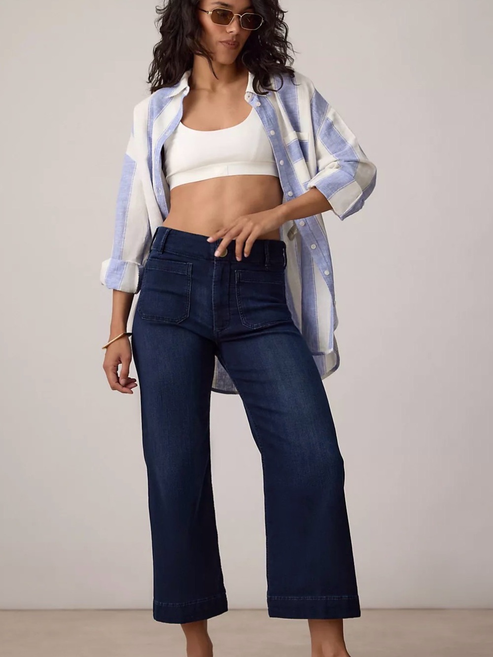 Anthropologie Maeve Colette Knit High-Rise Wide-Leg Cropped Jeans